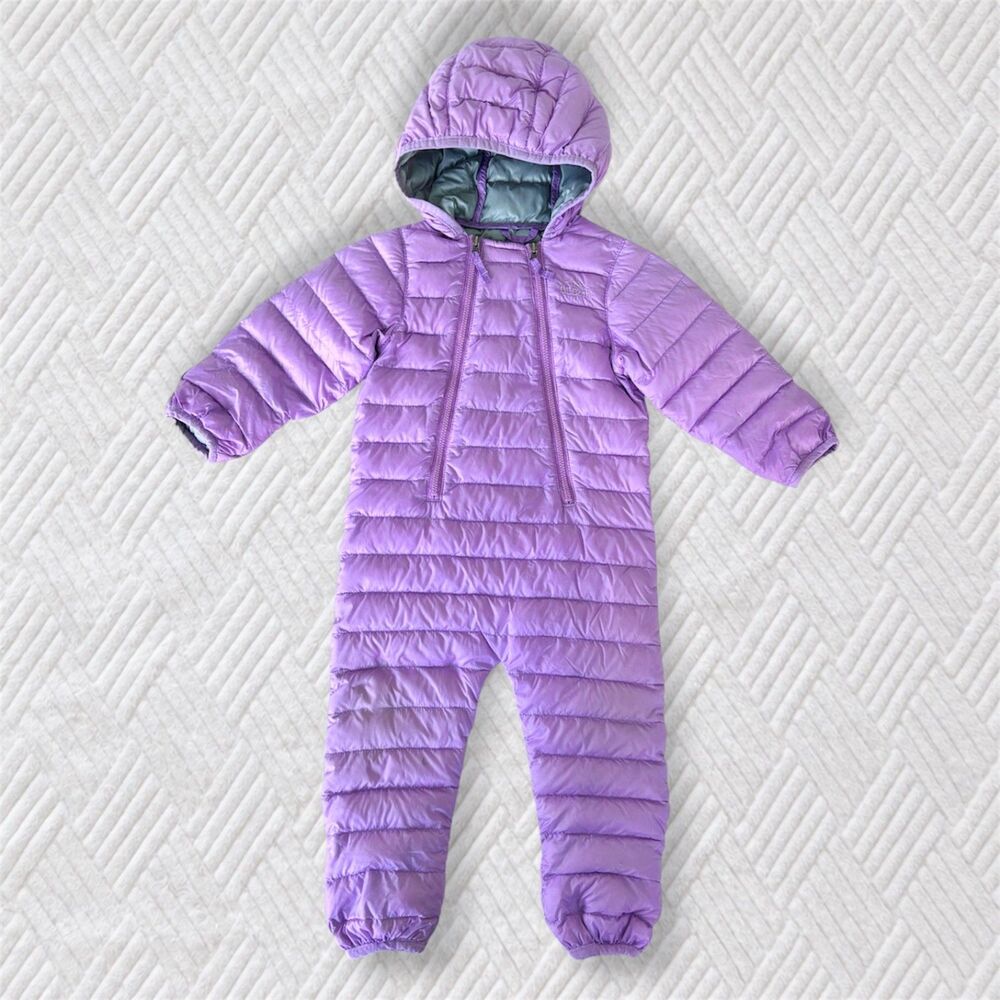 L.L. Bean Infant 6-12M Ultralight 650 Down Bunting Purple Hooded Snowsuit Winter